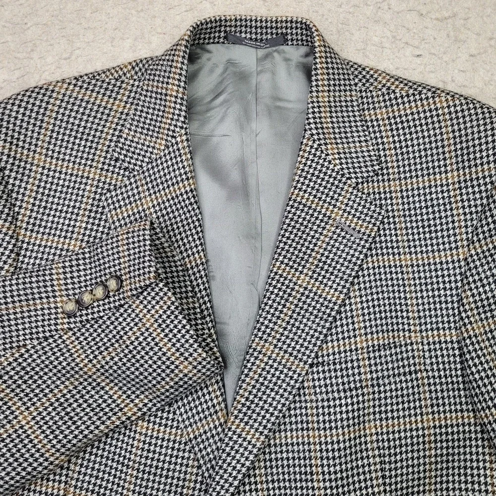 Austin Reed London Houndstooth Tweed Blazer Mens 42‎ Gray 2 Button Vintage USA